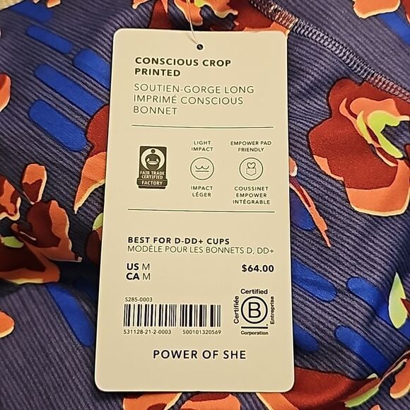 Athleta Concious Crop Printed Top, Size Medium D-DD, Multi Tropical Color, NWT - Picture 4 of 6